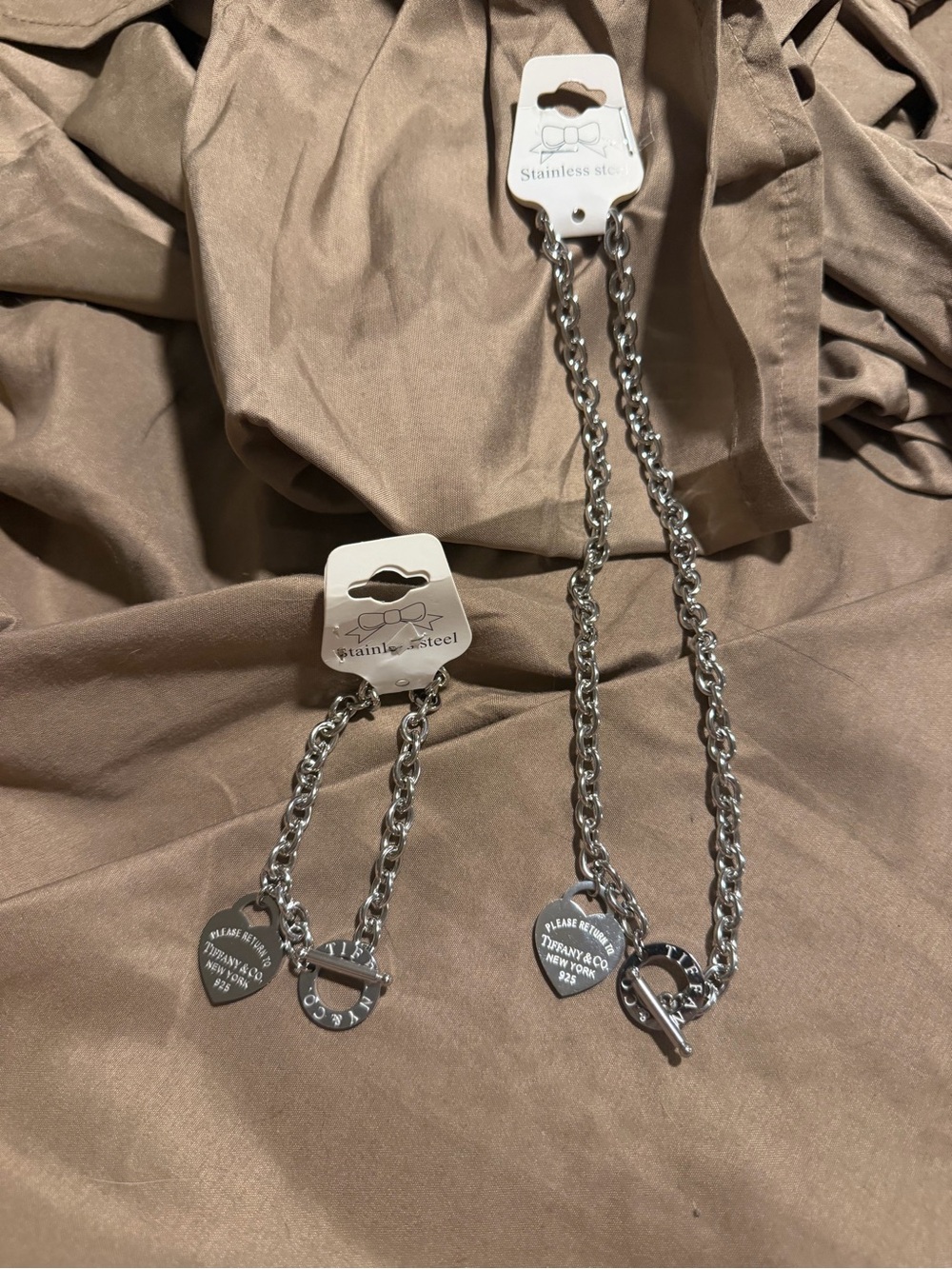 Silver Heart Charm Toggle Necklace and Bracelet Set